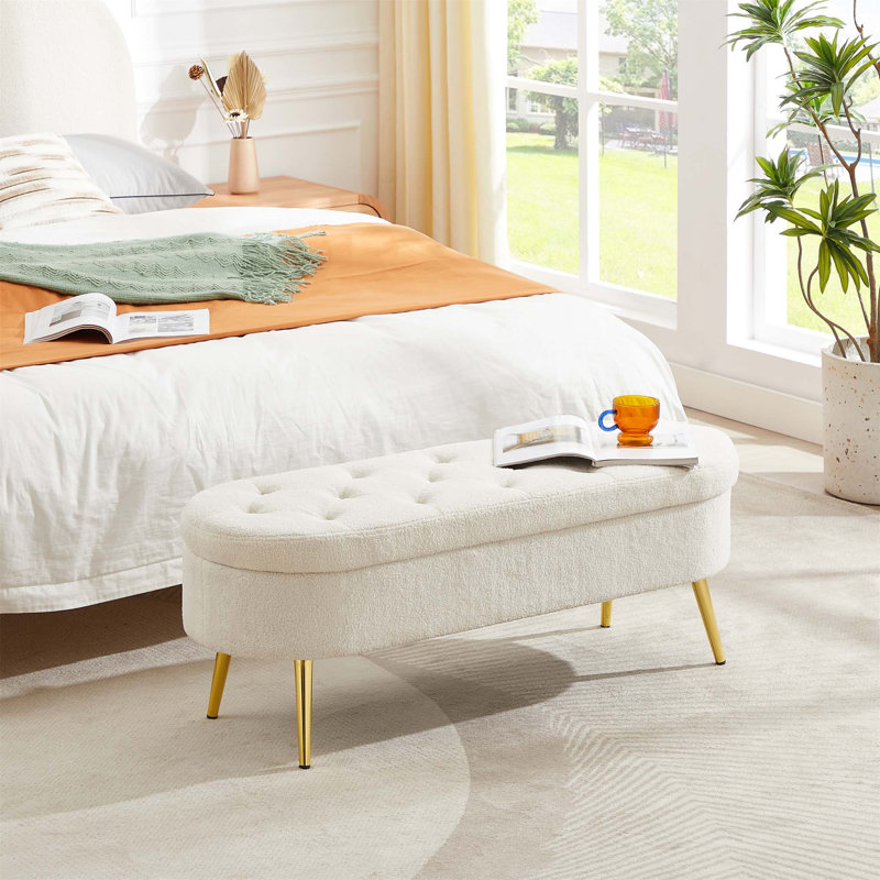 Banc de rangement en velours Elenny, Beige
