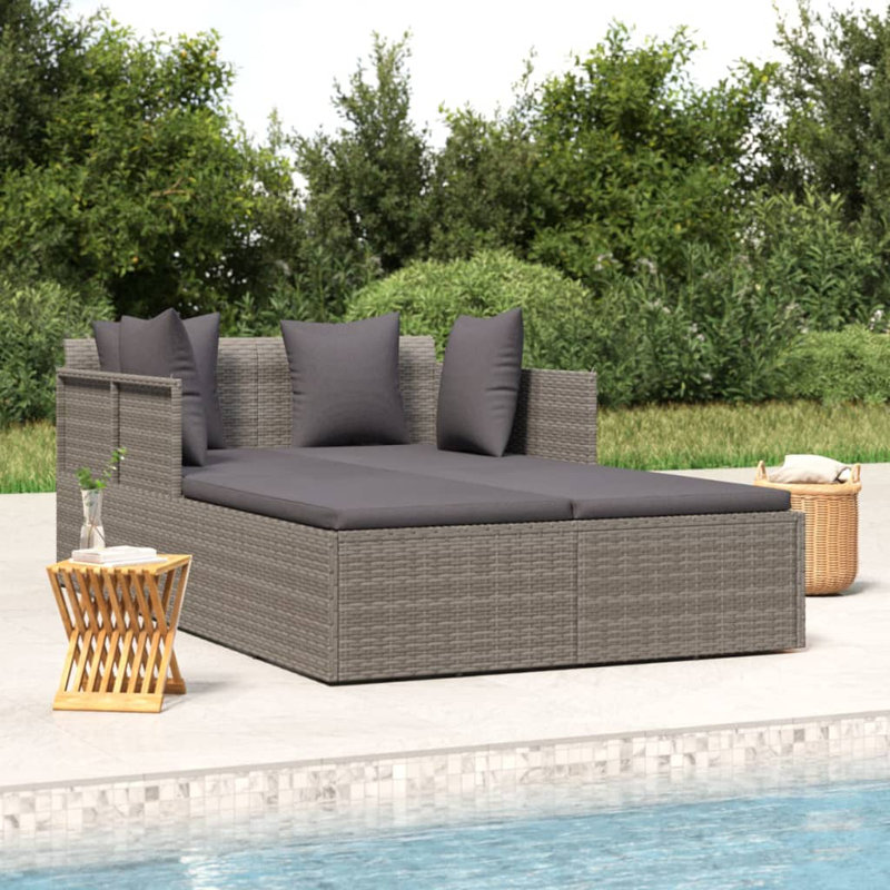 Learon 46.5'' Wide Rectangle Patio Daybed with Cushions, Dark Grey, Grey