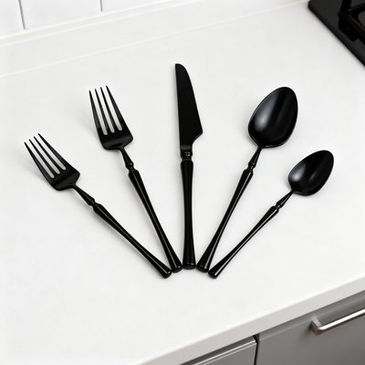 Service de couverts 20 pièces pour 4, couverts en acier inoxydable 304 poli miroir, argenterie allant au lave-vaisselle avec fourchettes, cuillères, couteaux