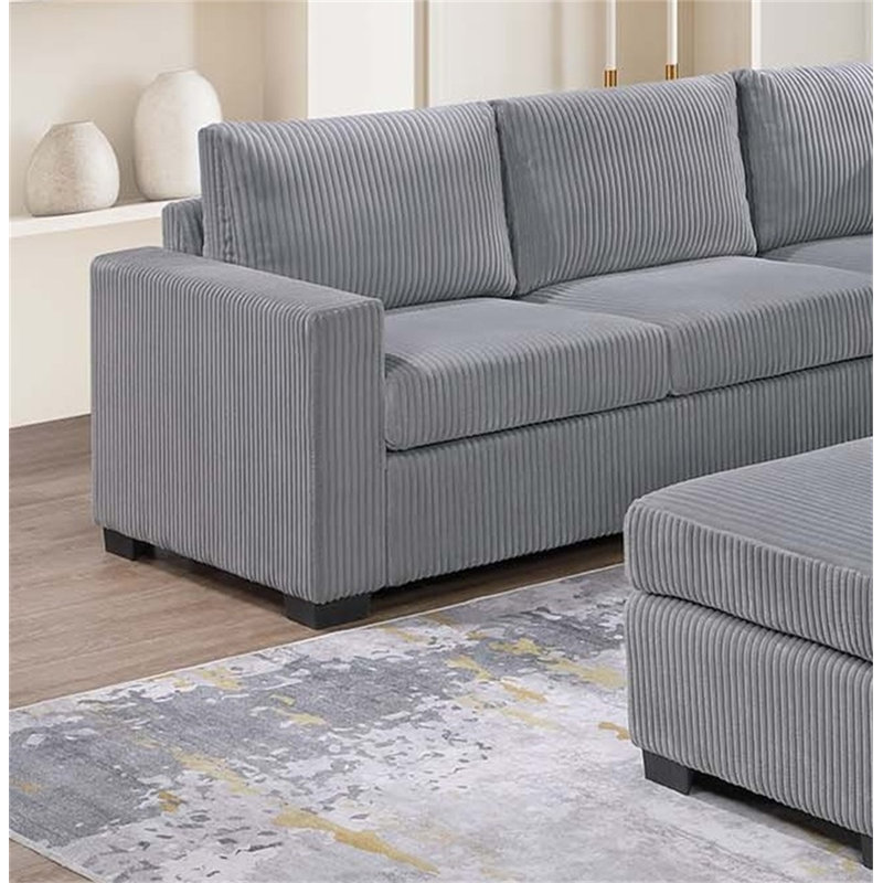 Ensemble de canapé-lit modulaire moderne et fonctionnel en velours côtelé gris clair avec repose-pieds et salon