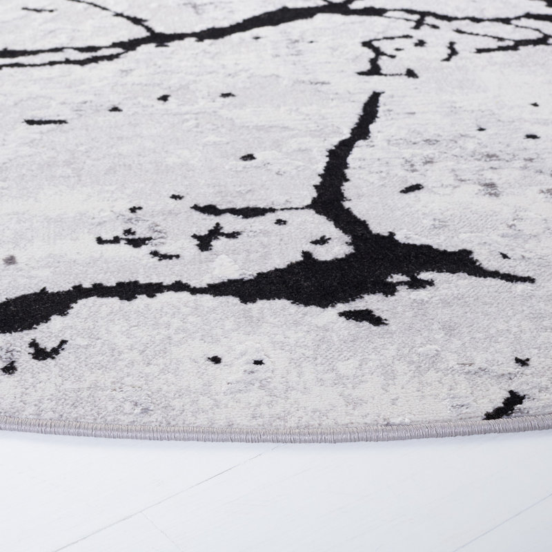 Tapis gris / noir abstrait Metzger, Rond 8 pi