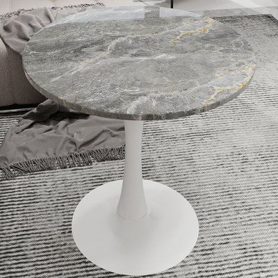 Marble-Top Round Side Table With Tapered Pedestal Base, Ideal For Living Room, Modern Minimalist Design