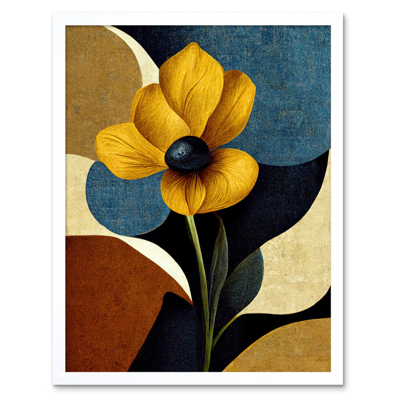 Autumnal Abstract Stem Flowers Artwork - Single Picture Frame Print, White Framed Unframed, 43cm H x 33cm W x 2cm D