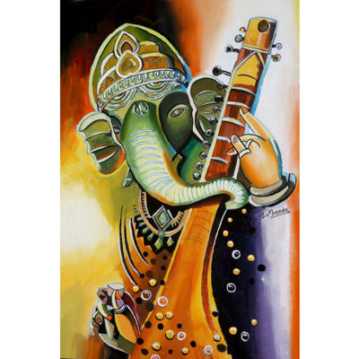 Musical Ganesha Acrylic Painting On Canvas | Bhavya Murarka