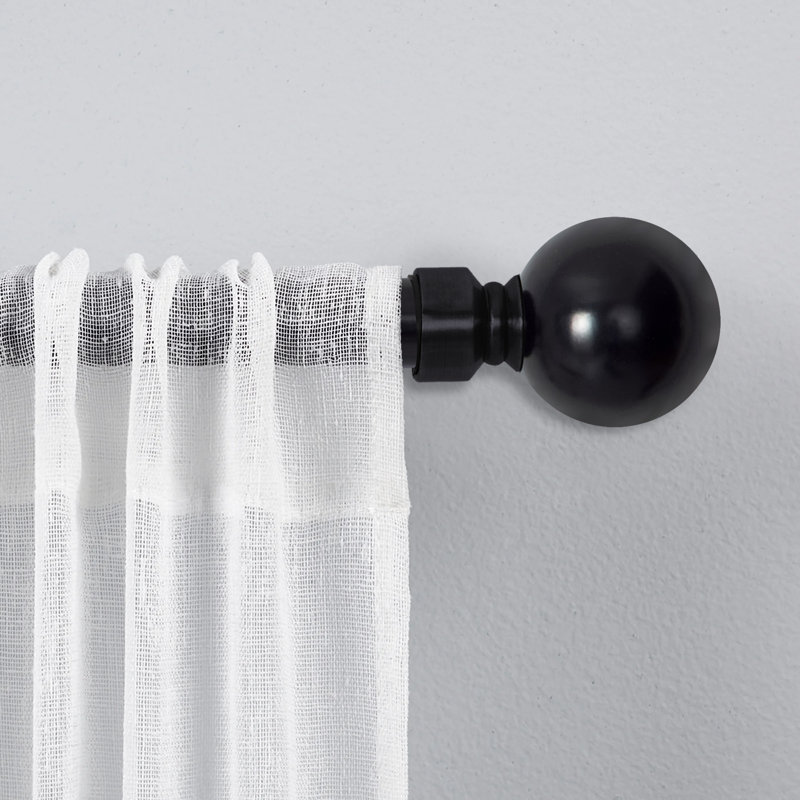 Apalachin Plain Metal Ball Extendable Single Curtain Rod /Pole, 120 - 210 cm, Matte Black