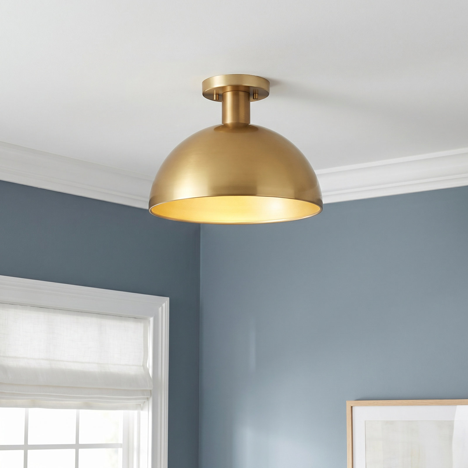 Darrah Single Light Semi Flush Mount, Natural Brass
