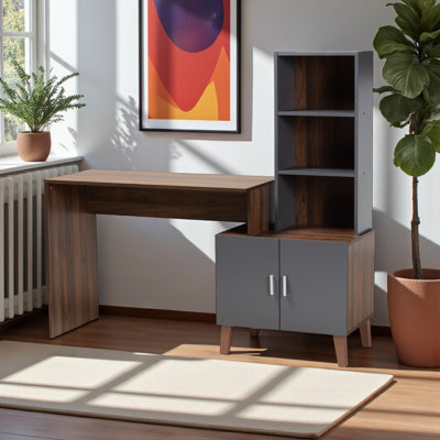 Bureau de rangement contemporain Revolve en noyer et gris foncé, H 51,8 po x l 56,5 po x P 17,49 po