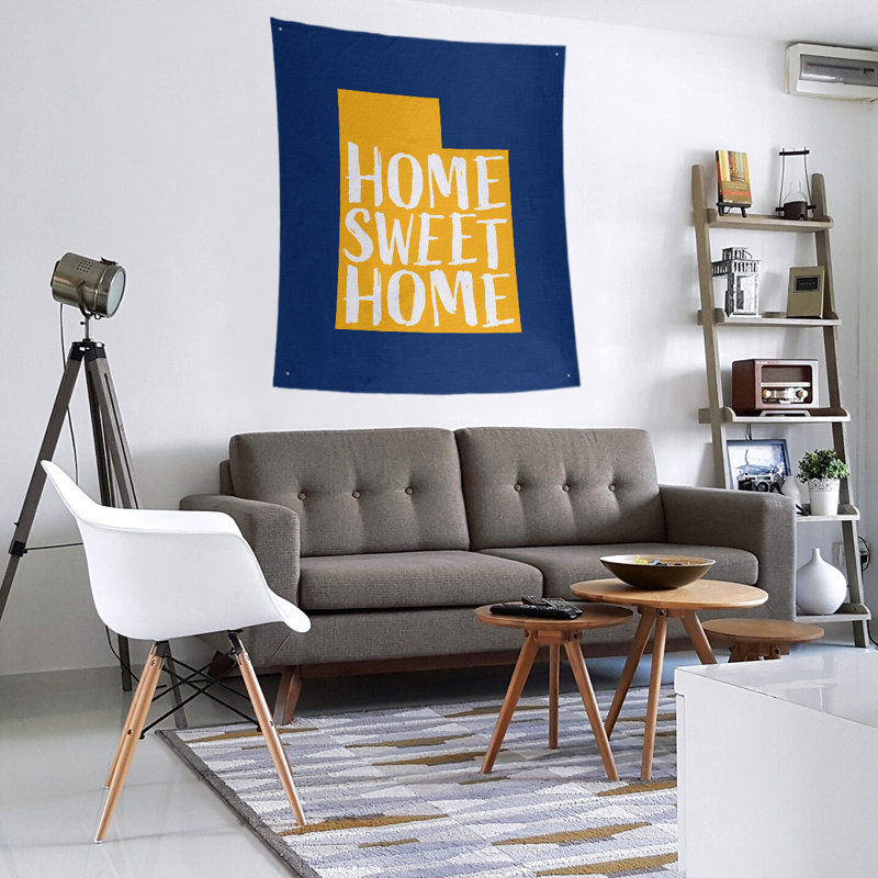 Tapisserie murale Home Sweet Utah, H 80 po x l 68 po, Bleu foncé / jaune