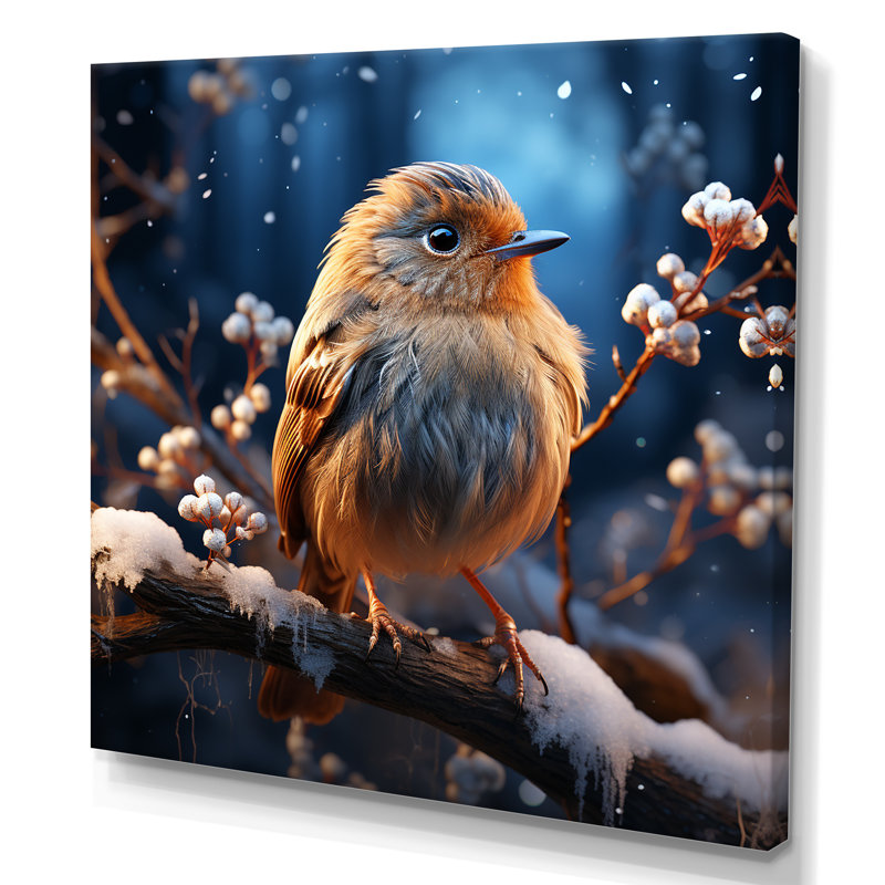 «Winter Blue Bird Serenity V», art mural oiseau, H 30 po x l 30 po x P 1,5 po, Toile tendue