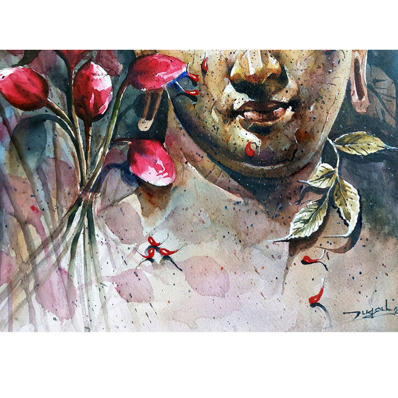 Bouddha avec tulipe | Aquarelle | Peinture de Jugal Sarkar