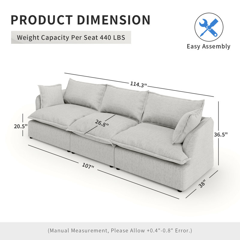 Modular Sectional Couch Down Filled Sofa, Comfty Convertible Deep Seat Cloud Couch For Living Room, Detachable Washable Couches Cushion Covers