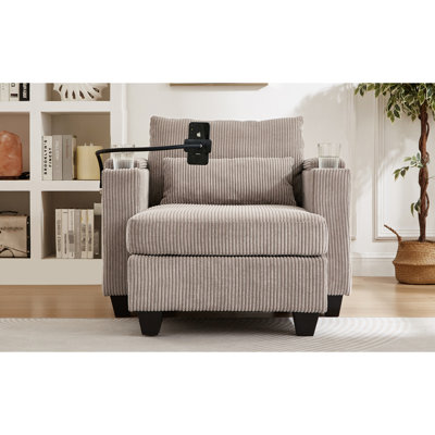Chaise longue et lit convertible en velours côtelé avec charge, porte-gobelets, organisateurs latéraux pour les maisons modernes en velours côtelé brun 37,4 po, support pour téléphone, petits espaces de vie