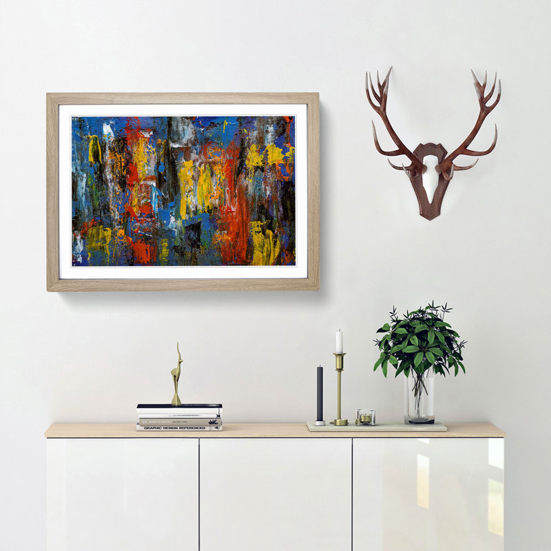 Abstract Art Painting Vol.264 by S.Johnson - Picture Frame Painting Print, 48cm H x 65cm W x 2cm D, Oak Framed