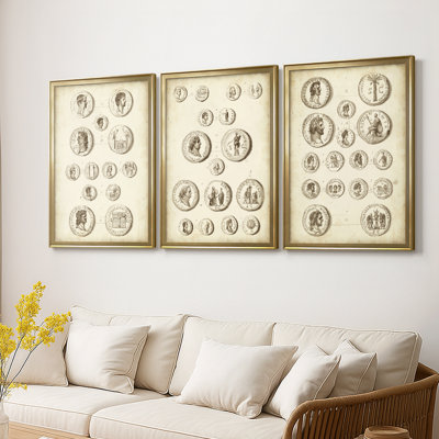 Antique Roman Coins I - Toile tendue avec châssis sur mesure - 3 pièces