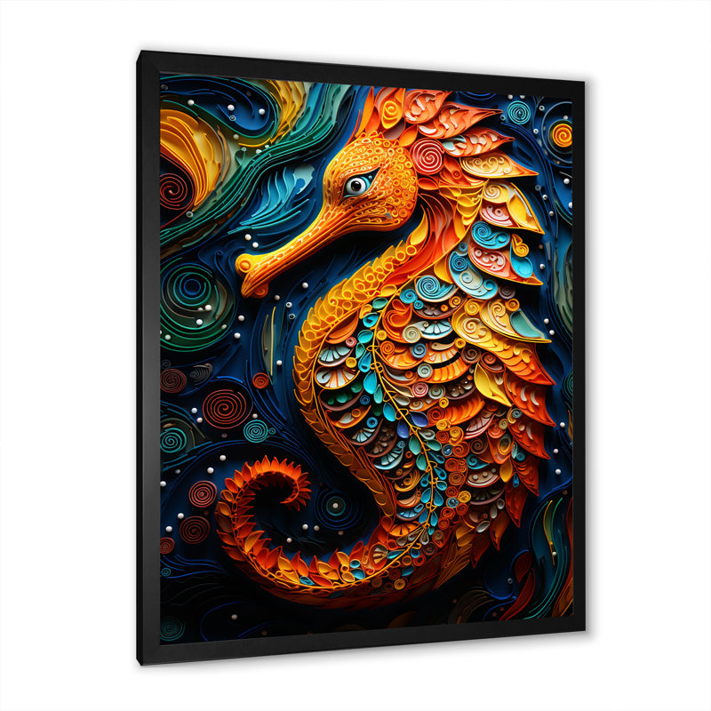 «Orange and Blue Seahorse Symphony 4», H 32 po x l 16 po x P 1 po, Cadre photo noir