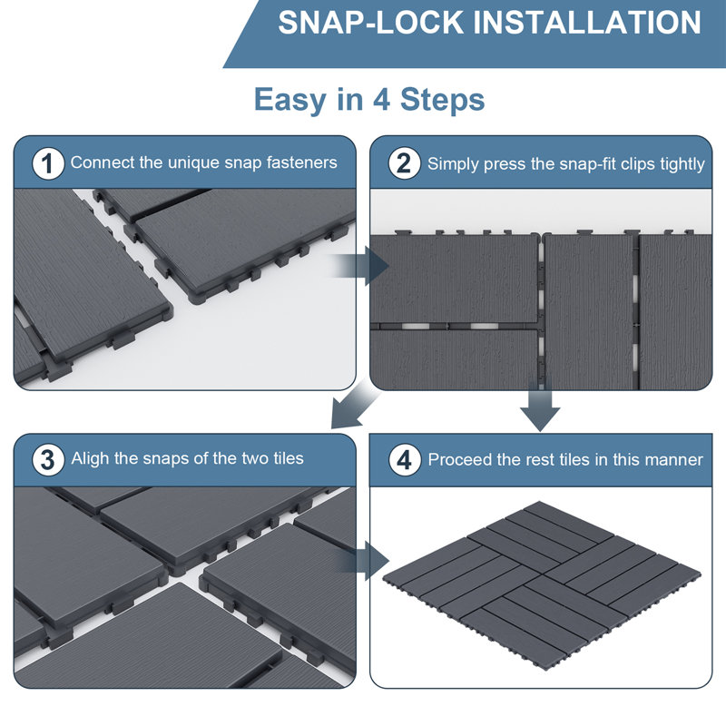 44pcs Interlocking Patio Deck Tiles, Outdoor Waterproof Plastic Flooring