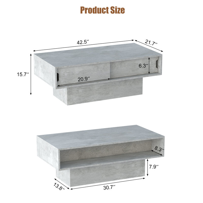 Modern Rectangular Coffee Table with Storage – Unique Design and 16-Level Adjustable Brightness