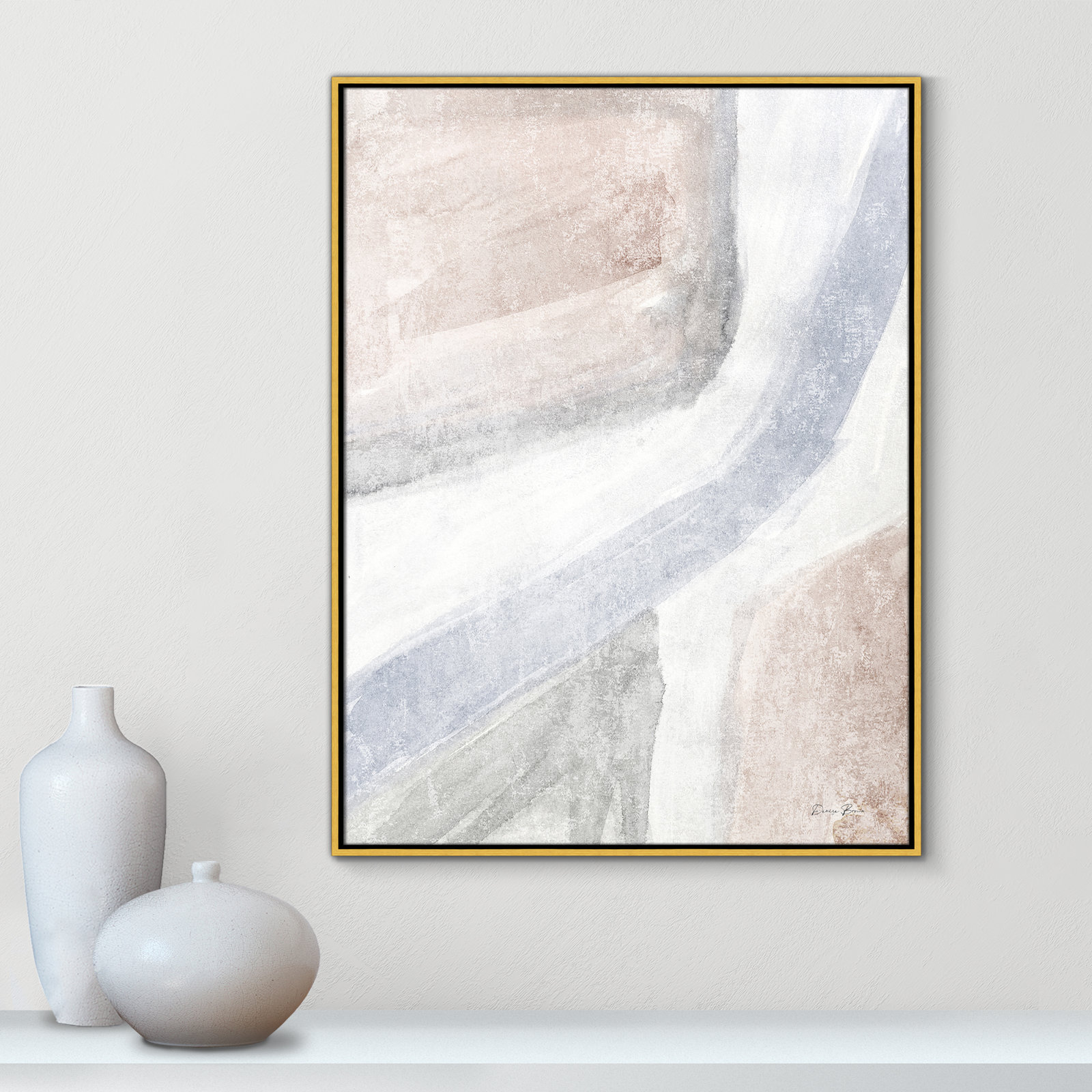 Helmsford "Soften 1" Painting, 41.5" H x 31.5" W x 2" D, Gold