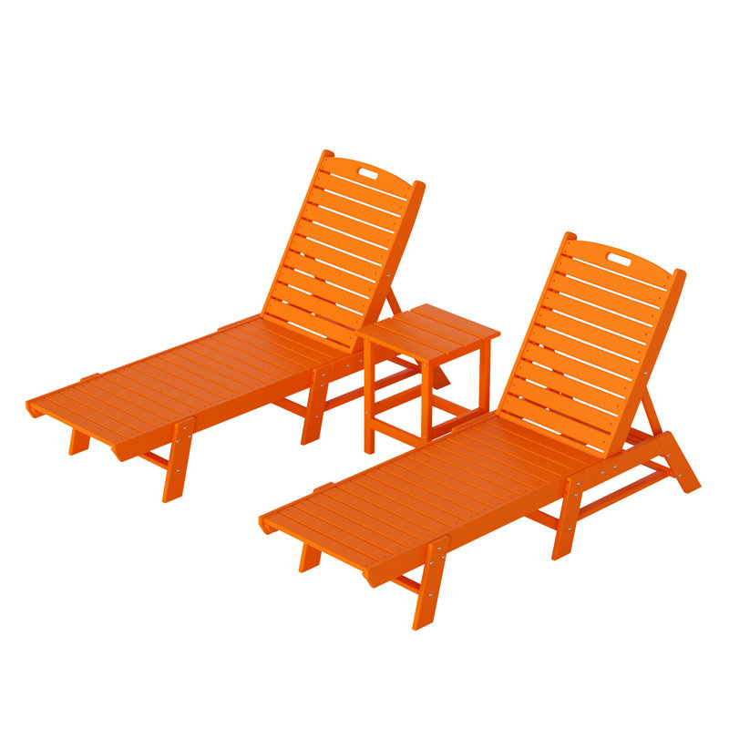 Chaise longue inclinable longue de 78,2 po avec table Laguna, Orange