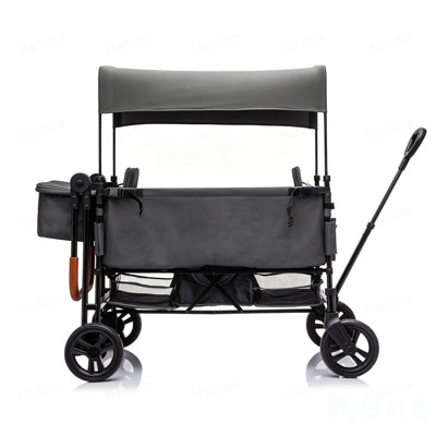 Poussette Wagon pour 2 enfants, poignée réglable en hauteur, auvent amovible et mobile, roues en polyuréthane tout-terrain de 8 po, structure légère pliable, grande capacité de 97 L pour les promenades quotidiennes, le camping et l'épicerie