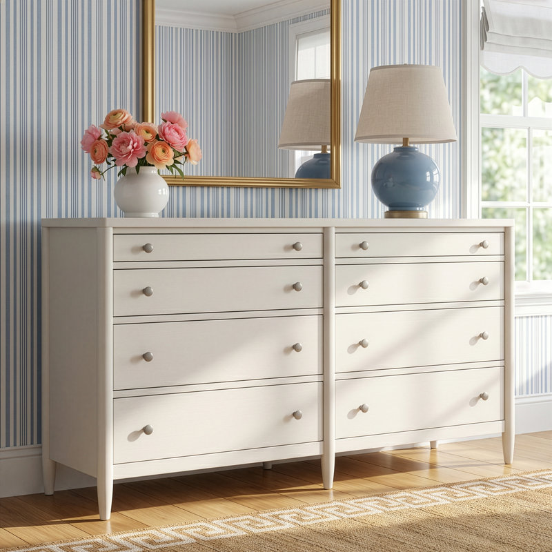 Shannen 70" W Solid and Manufactured Wood Double Dresser with Metal Handles 