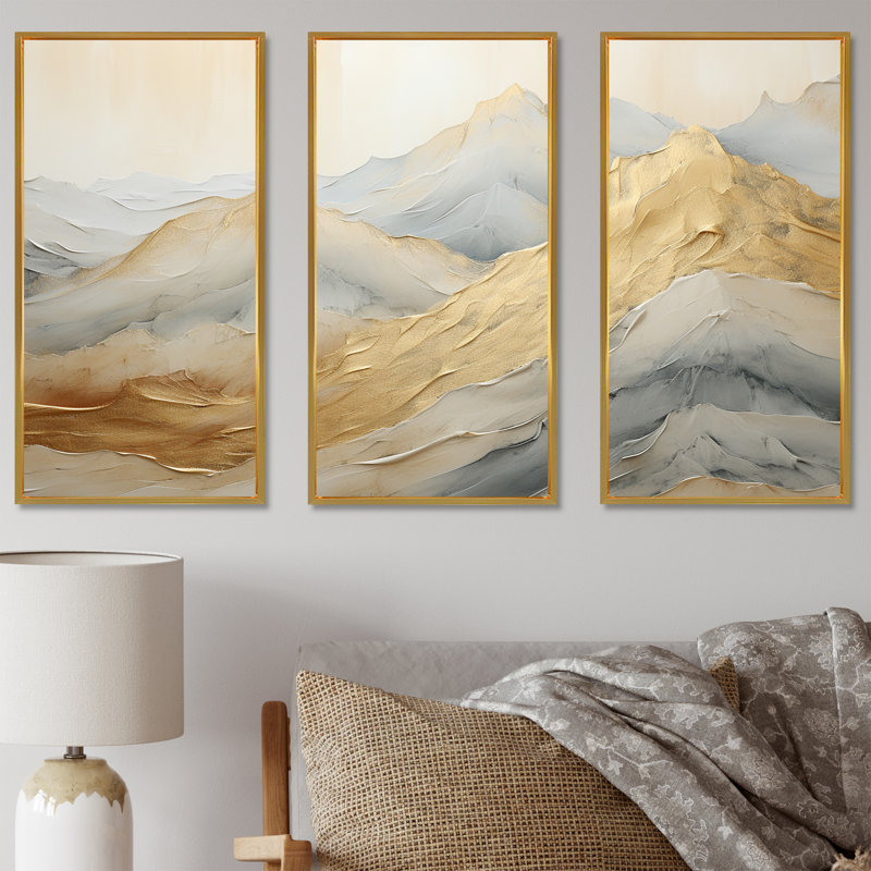Ensemble de décoration murale Alpine Mountain Harmony, Cadre flottant doré, H 32 po x l 48 po x P 1 po