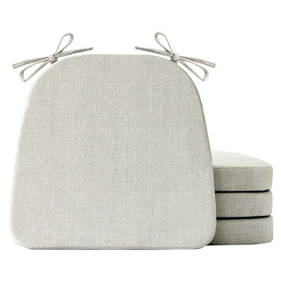 Chair Cushions For Dining Chairs Set Of 4, Non Slip Kitchen Chair Pads, Indoor Dining Chair Cushions With Ties, D-Shaped Seat Cushions For Kitchen Chairs, Beige