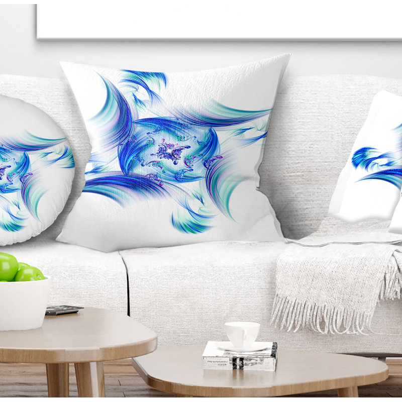 Vitrail multicolore - coussin imprimé floral, 18 po x 18 po, Coussin décoratif, Bleu / blanc