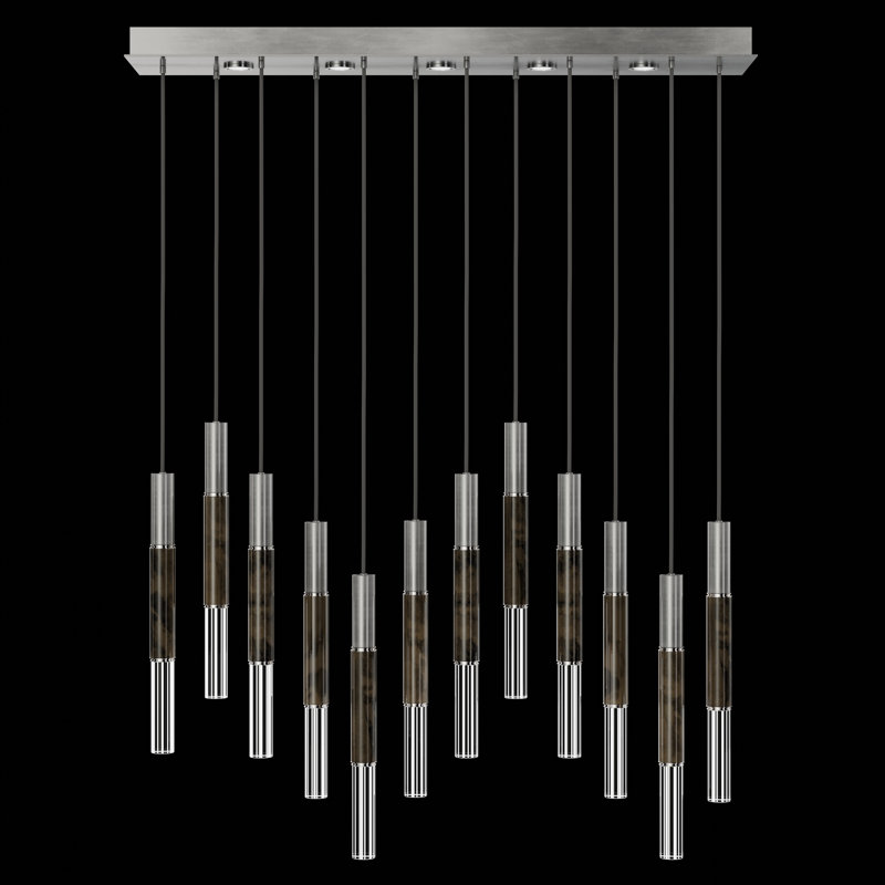 Luminaire suspendu l 61 po Antonia, Doux ombre feuille d'argent / nickel