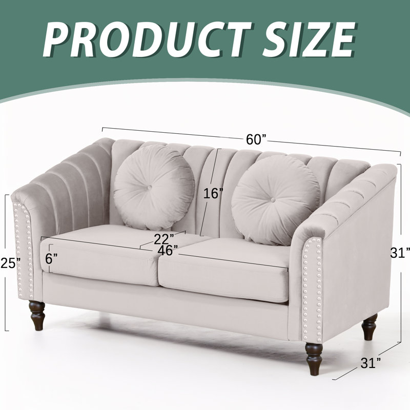 Canapé Mikole, Chenille beige, H 31 po x l 60 po x P 31 po