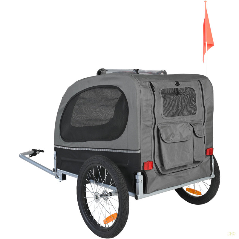 Remorque pour chien, supportant jusqu'à 88 lb, chariot de transport pour animal de compagnie, cadre pliant facile avec roues à dégagement rapide, coupleur de vélo universel, réflecteurs, drapeau, pliable pour le rangement