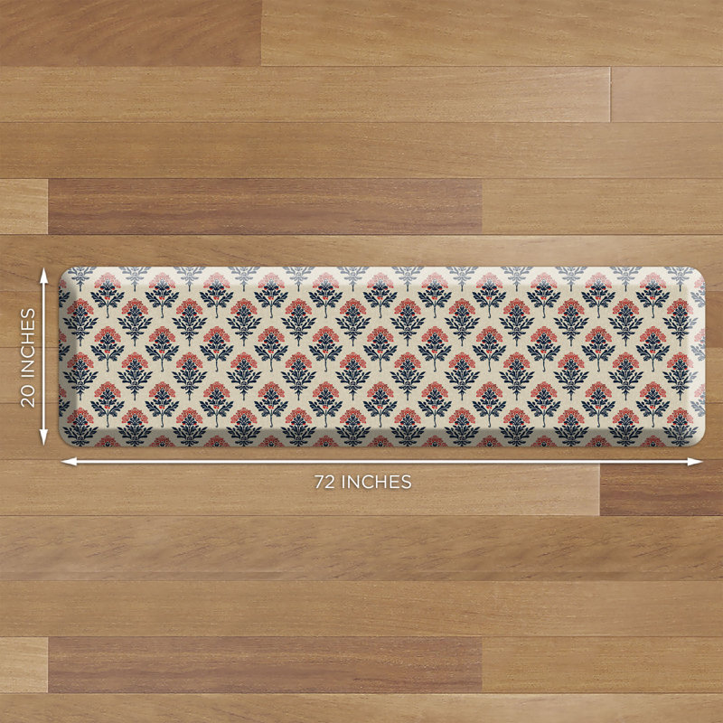 Anti-Fatigue Kitchen Comfort Mat, Blockprint Garden Pattern In Indigo Blossom, Indigo Blossom, Runner 20" x 72"