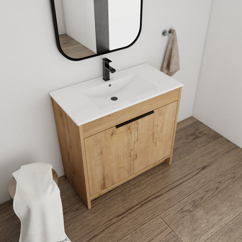 Meuble-lavabo sur pied simple 35,96 po avec plateau en céramique Maralou