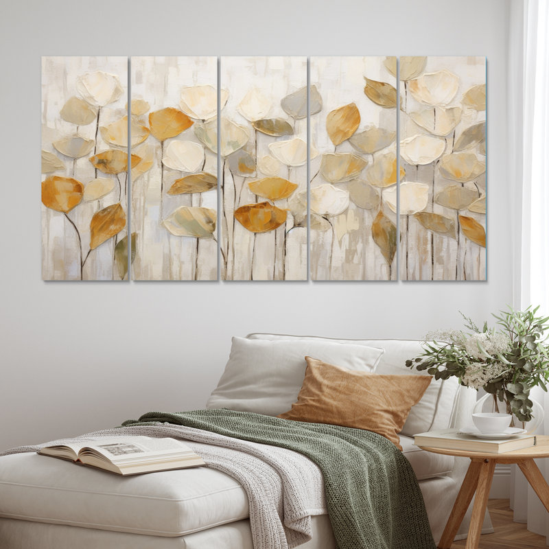 «Beige Botanical Impressions II» sur métal, reproduction de 5 pièces