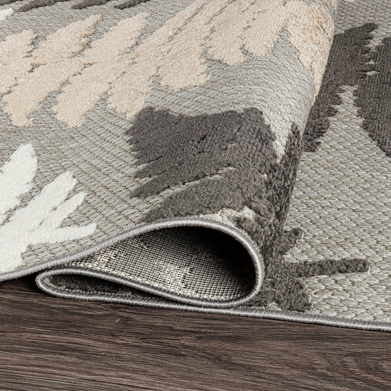 Scribner Floral Leaves Ivory/Gray/Beige Indoor&Outdoor Area Rug, Runner 2' x 7'