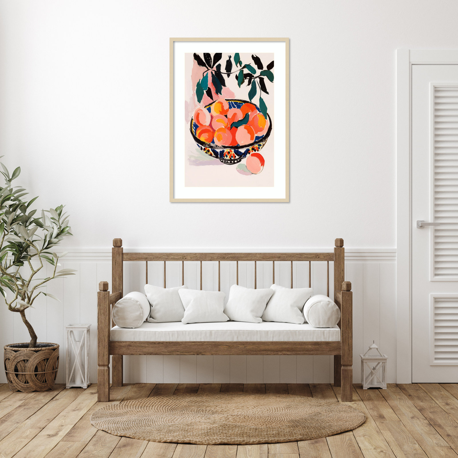 Ottilie "Fresh Peach Fruit Bowl" Print, 41" H x 30" W, Brown Framed
