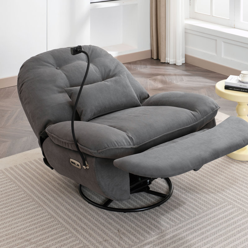 Upholstered Swivel Recliner, Gray Microfiber/Microsuede