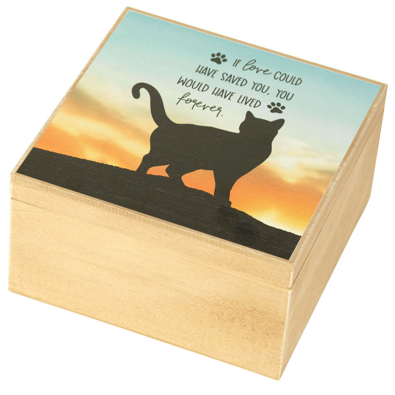 Rustic MDF Cat Memory Keepsake Box with Sunset Design