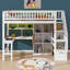 Lit surélevé simple en bois avec bureau intégré, lumières DEL, supports de rangement, armoires et escabeau-1427516480