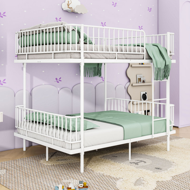 Metal Bunk Bed with Ladders and Guardrails, Full Over Full, White