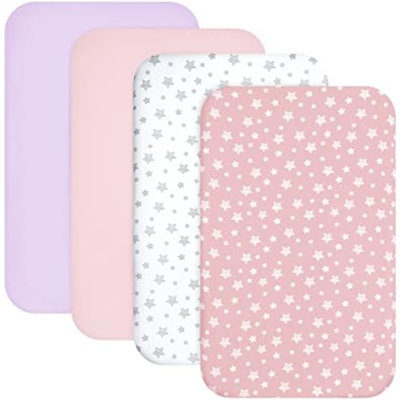 Mini Crib Sheets Fitted 4 Pack For (38" X 24"), Compatible With Dream On Me, Delta Porta Crib And Arms Reach Ideal Cosleeper, Pink