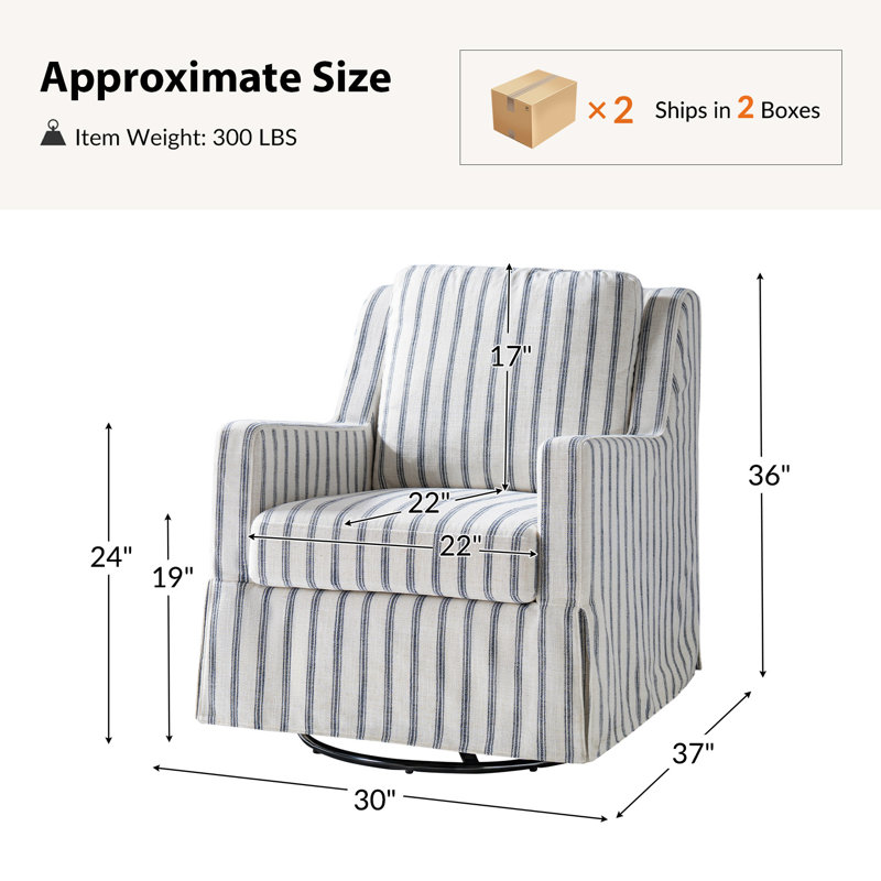 Lillie 30" W Farmhouse Slipcovered Down-blend Swivel Rocking Chair with Pillow Back, Navy