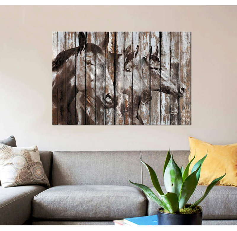 « trois chevaux » par diego tirigall, impression sur toile, H 8 po x l 12 po x P 0,75 po, Toile tendue, Aucun mat
