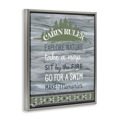 "Cabin Rules" avec motif rustique sur toile flottante par Fluidité / PDR, LLC.