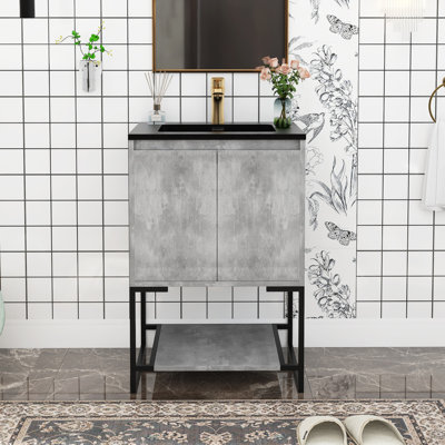 Riekie 24 " W Freestanding Standard Free Standing 1 Single Vanity Bathroom Vanity With Solid Surface Top