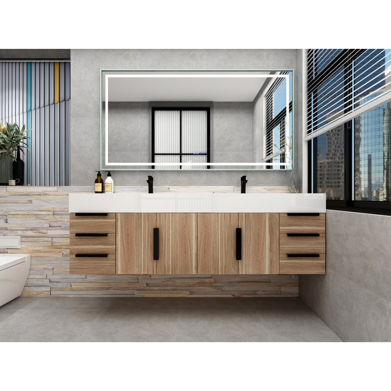 Jessica 72'' Wall-Mounted Single Bathroom Vanity, Natural Oak