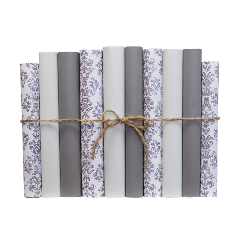 Decorative Books - Marble Damask Paper Wrapped Book Bundle - 1 Foot of Grey Books