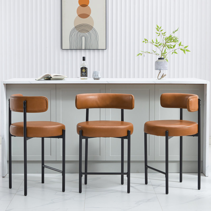 Whisky Brown Faux Leather 24'' Counter Stools with Metal Frame