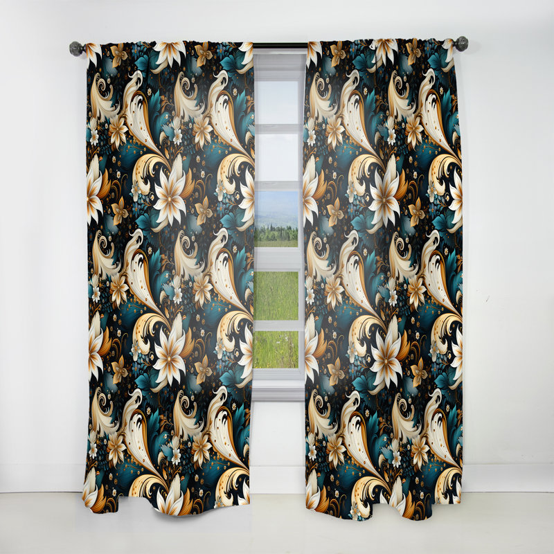 Paisley bohémien tons de terre - Rideau floral - Velours obscurcissant - 1 panneau, L 52 po x L 108 po
