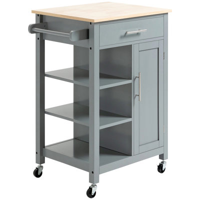 Compact Kitchen Island Cart On Wheels, Rolling Utility Trolley Cart With Storage Shelf & Drawer For Dining Room -  Red Barrel StudioÂ®, 0068CD6B8B694370BD985E9E4CF0FB8A